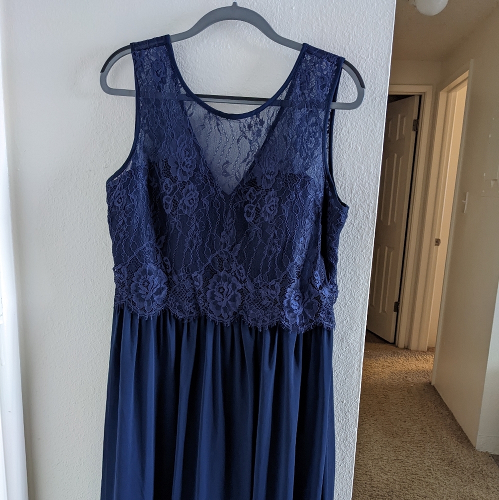 Dorothy Perkins Floor length blue formal dress with a lace bodice